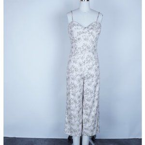 Gianni Bini Floral Jumpsuit Wide Leg Ivory Green 2 Tropical